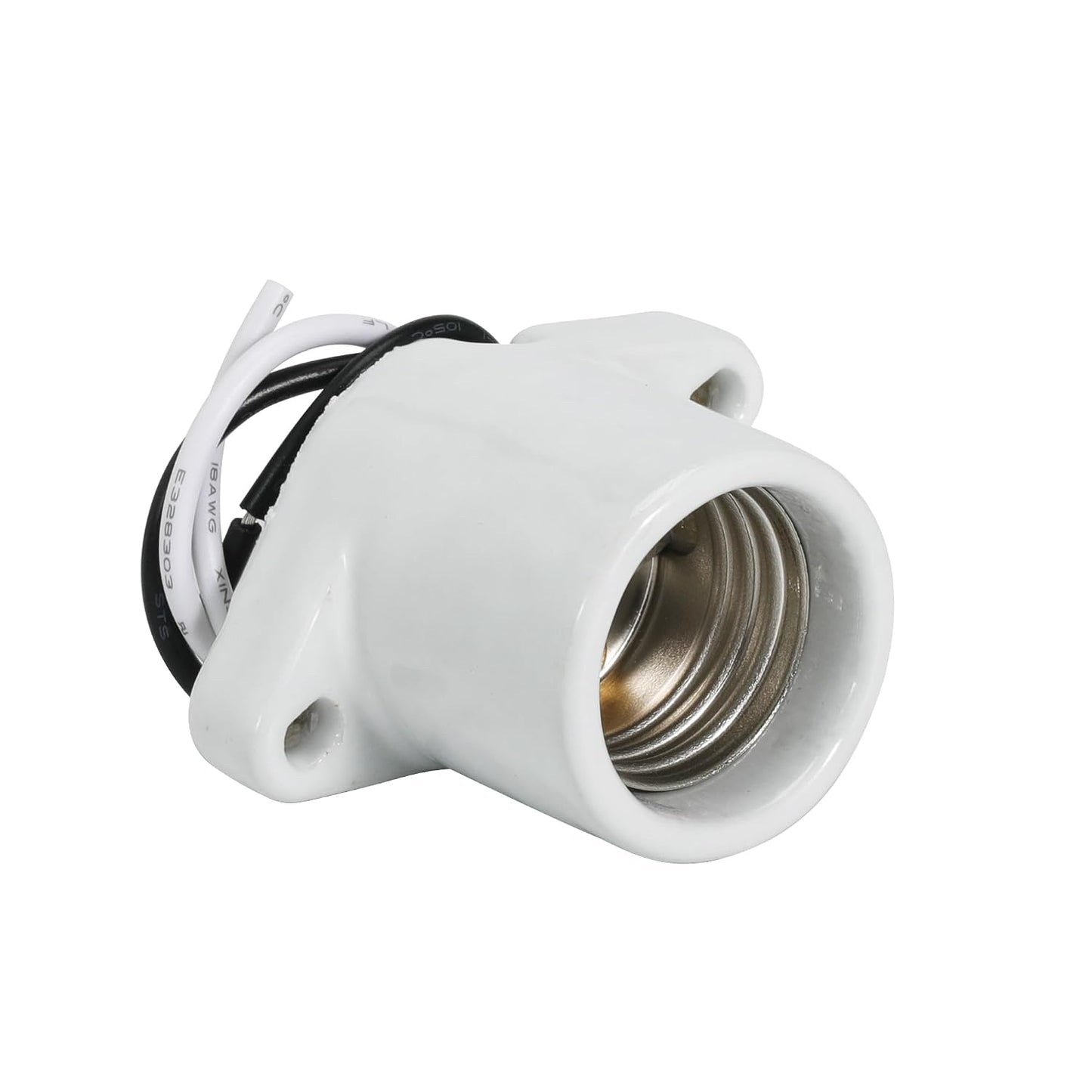 Lamp Holder Light Base Socket Keyless Medium Porcelain Screw Threaded Socket with 6" Leads and Two Hole Flange Mounting for Garage for Closet Lighting (10Pack)