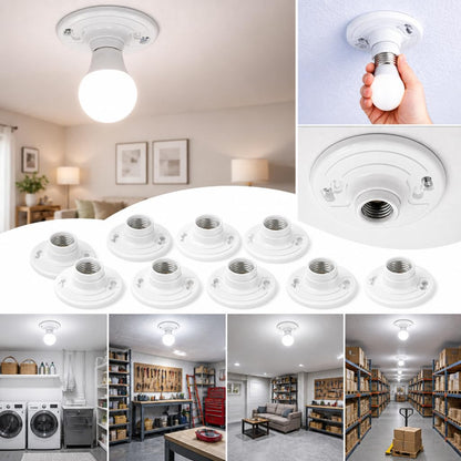20 Pack for E26 for E27 Light Base Socket Keyless Lamp Base Holder White Ceiling Bulb Socket 660W Outlet Box Mount for Incandescent for LED for Fluorescent Bulbs Indoor Outdoor Use