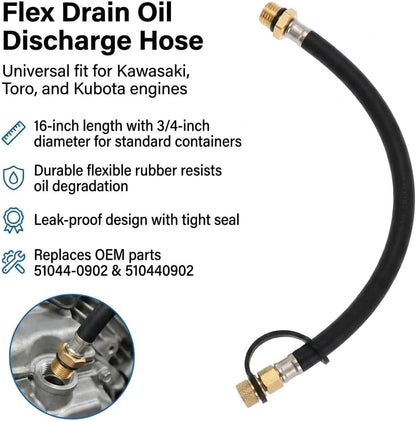 Flex Drain Hose for Kawasaki FR730V FR691 FR691V FR651V FR600V FH721V FS541 FJ180V FS730V for Toro MX5060 FX730V, and for Kubota Z412 Z122R 510440902 51044-0902 (Pack of 2)