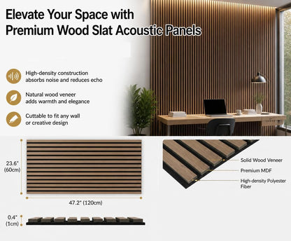 1 Pack Large Acoustic Panels for Wall Decor Sound Proof 47.2 x 23.6 x 0.4 Inch Sound Dampening Panels Wood Veneer Sound Absorbing Wall Panel for Bedroom Home Studio Office (Walnut-1)