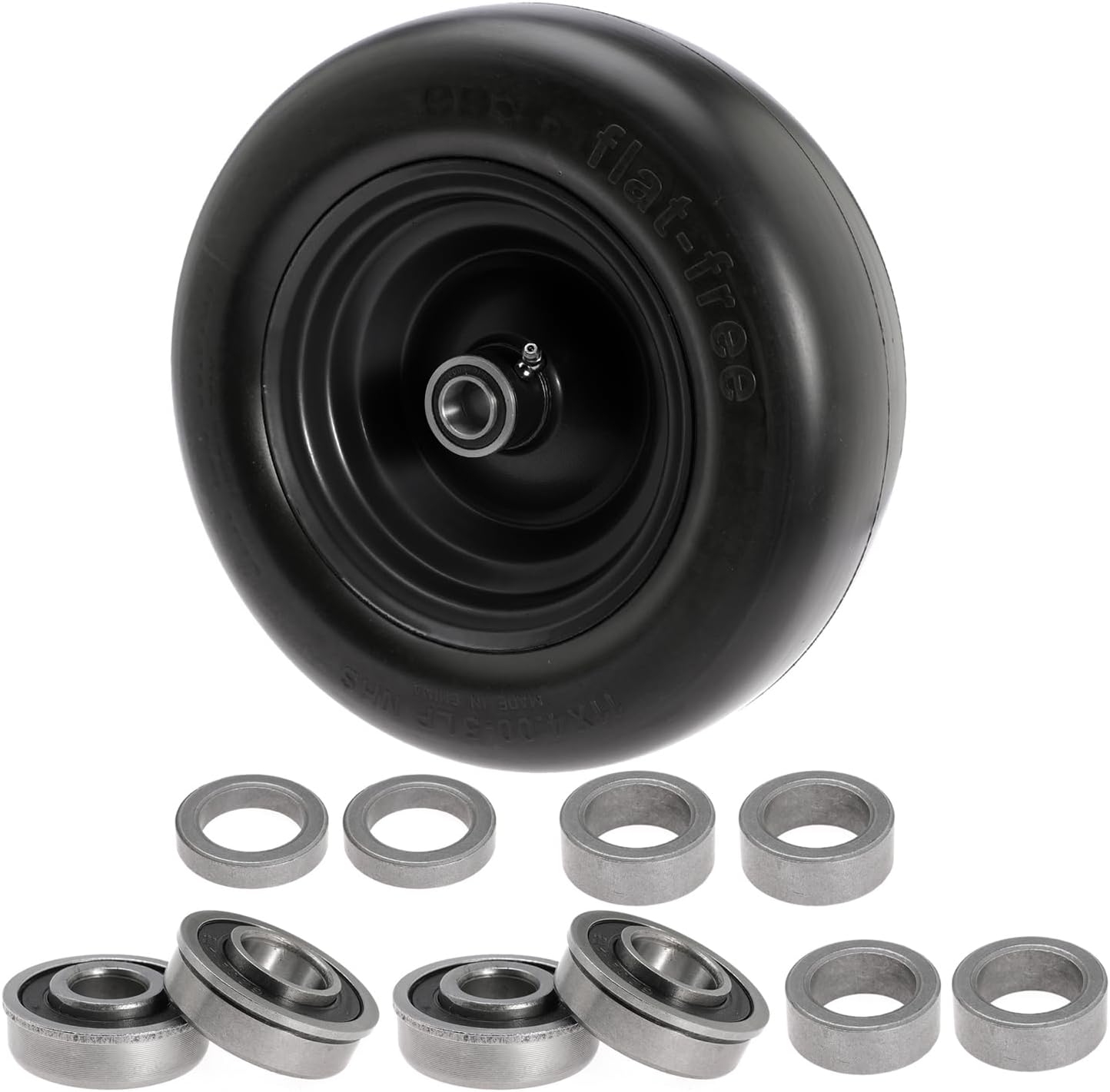 11x4.00-5 Solid Smooth Tires, Flat Free Lawn Mower Tires for Zero- Turn and Garden Tractor Mowers with 3/4" or 5/8" Bushing, Fit 3.4", 4", 4.5", 5" Centered Hub,1 Pack