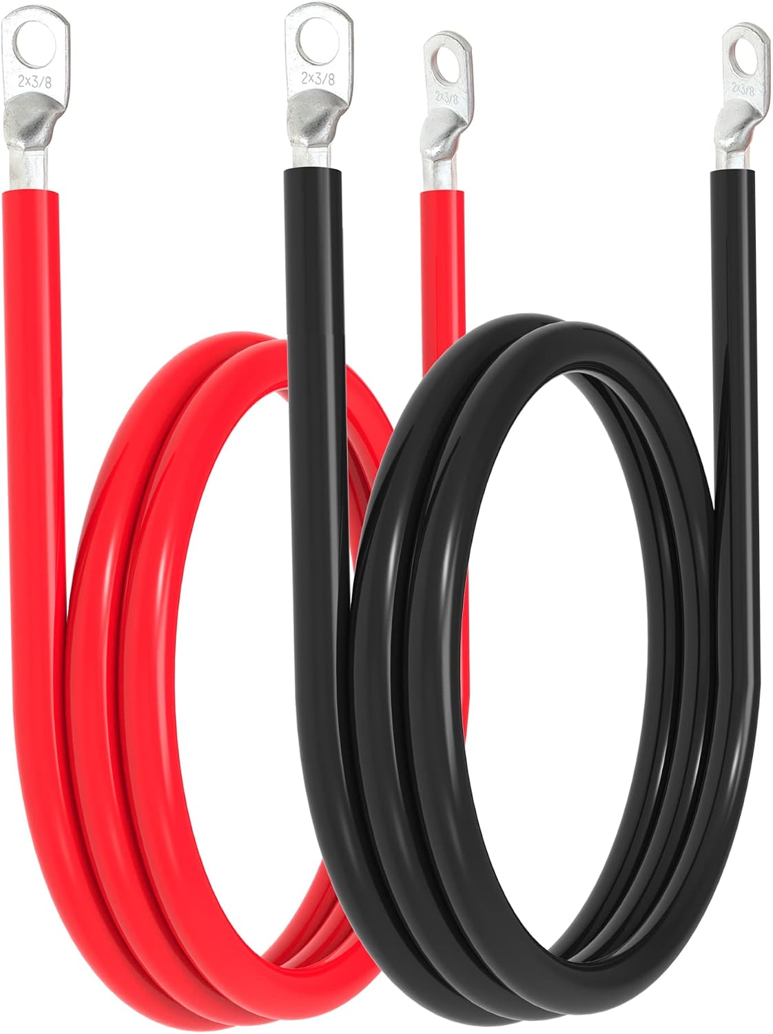 2 AWG Battery Cable 2AWG Gauge Battery Inverter Cables with 3/8 in Lugs Pure Copper Power Inverter Wire Set for Solar Marine Boat RV Car Motorcycle 2pcs (5FT)