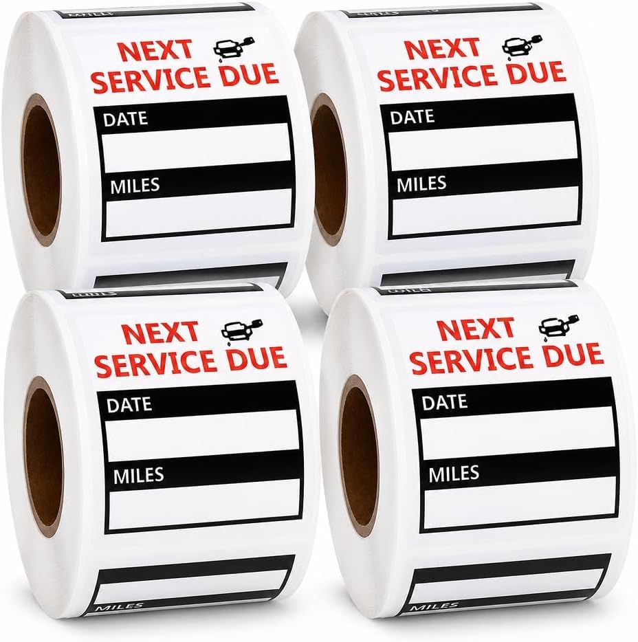 Oil Change Service Reminder Stickers - 3000 Pcs 2x2 Black, Next Service Due Roll, Removable Vinyl Peel & Write, No Residue Car Sticker (10)