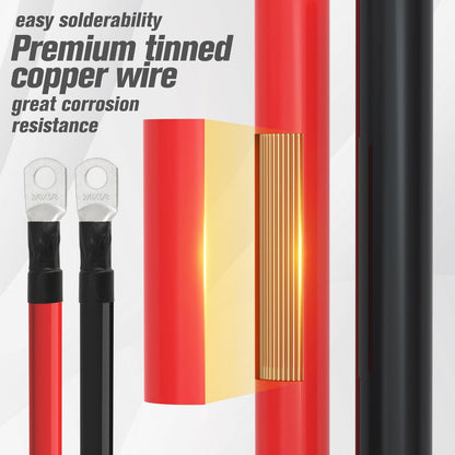 2/0 AWG Battery Cable 2/0AWG Gauge Battery Inverter Cables for Automotive Solar Marine Boat RV Car Motorcycle (2/0 AWG, 3FT, 3/8")