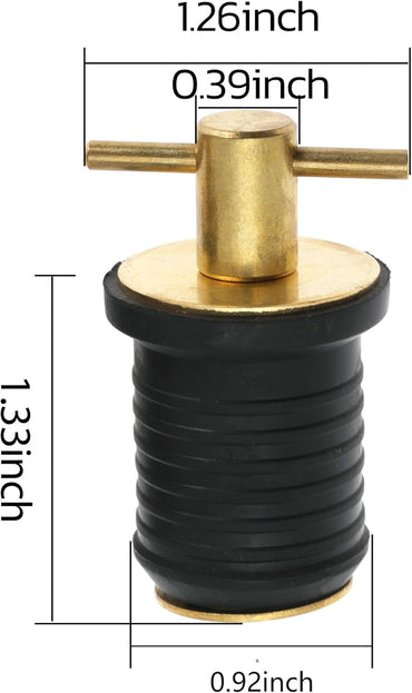 4pc Boat Drain Plugs - Rubber with Brass/Stainless Steel Handle - Marine Twist Plugs (Brass, 1 Inch)