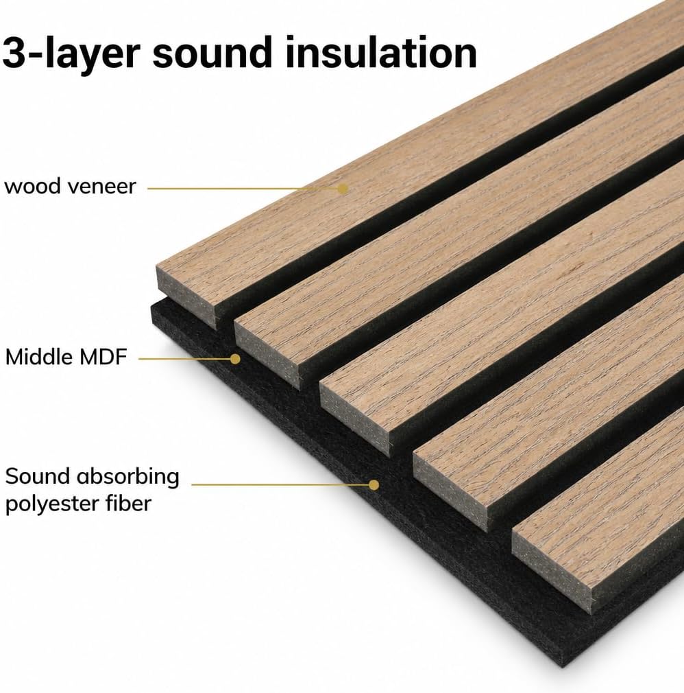5 Pack Large Acoustic Panels for Wall Decor Sound Proof 47.2 x 23.6 x 0.4 Inch Sound Dampening Panels Wood Veneer Sound Absorbing Wall Panel for Bedroom Home Studio Office (Walnut)