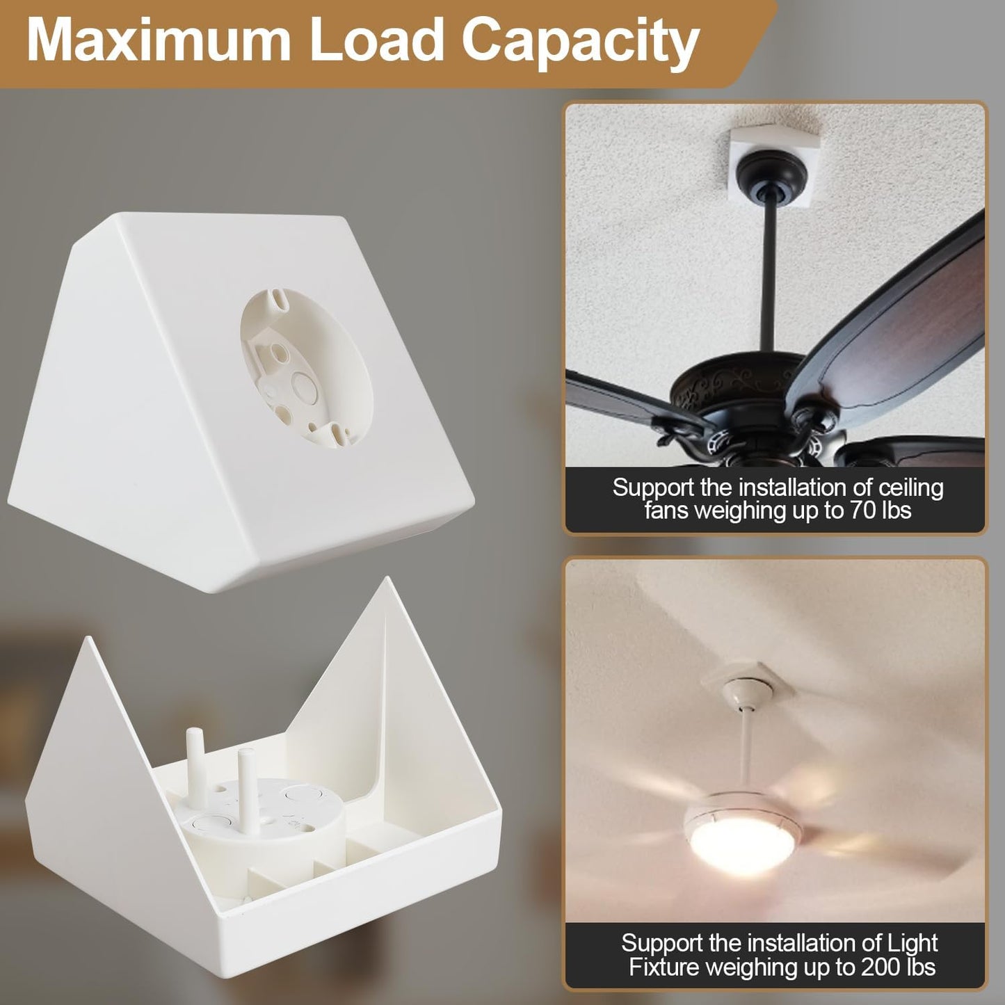 Ceiling Fan Light Fixture Mounting Box Fan Mounting Bracket FB900 Ceiling Fan Angle Mount for Cathedral Ceiling Angles of 80°and Up (1Pack)