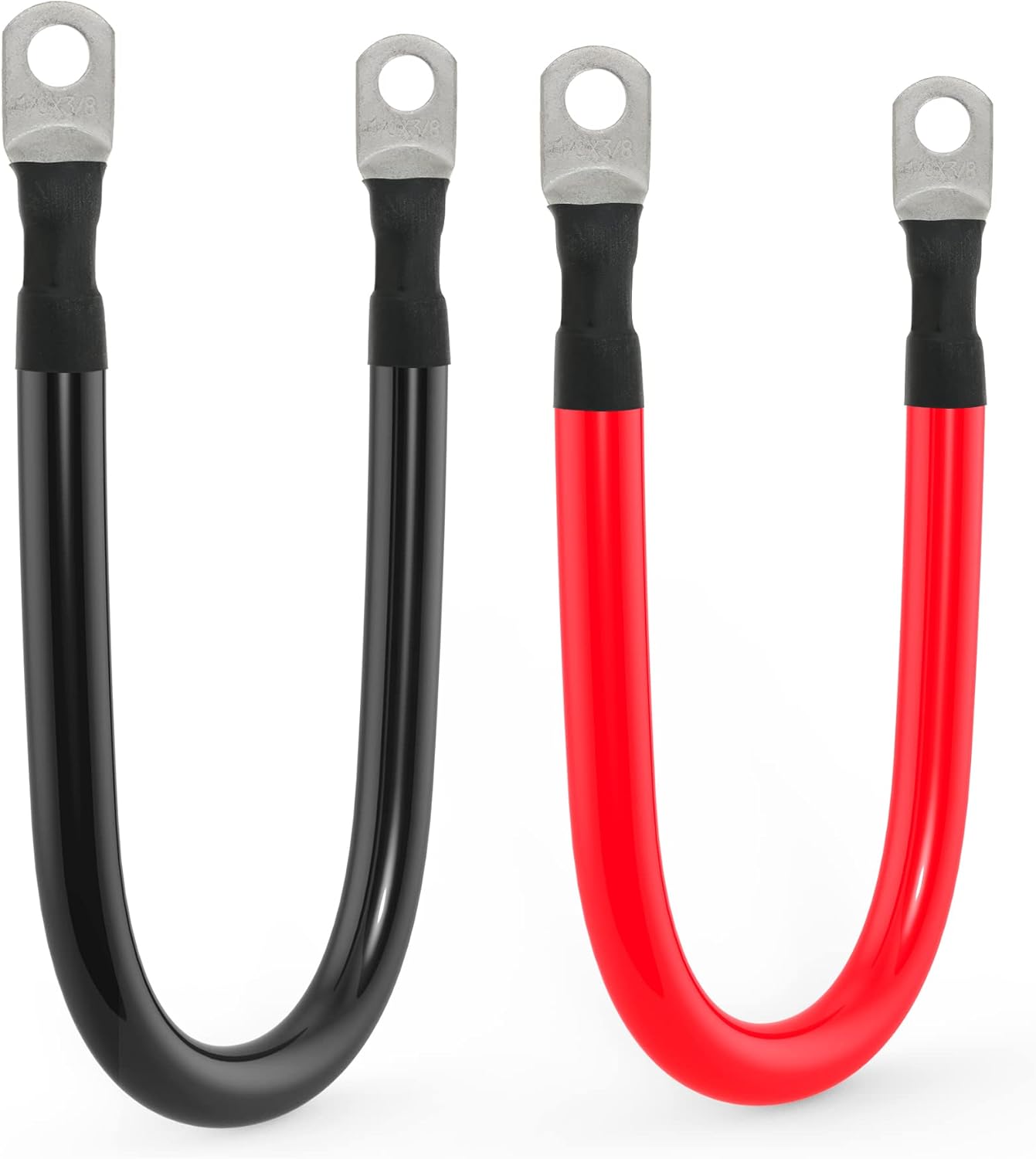 1/0 AWG Gauge Battery Cable Power Inverter Cables with 3/8 Inch lugs for Solar Marine RV Car Truck Tractor Motorcycle 2pcs (2FT)