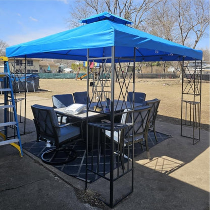 Gazebo Canopy Replacement -Grill Replacement Roof -Gazebos on Clearance Outdoor Shelter Top Double Tiered Canopy Cover, 10x10 FT (Royal Blue)