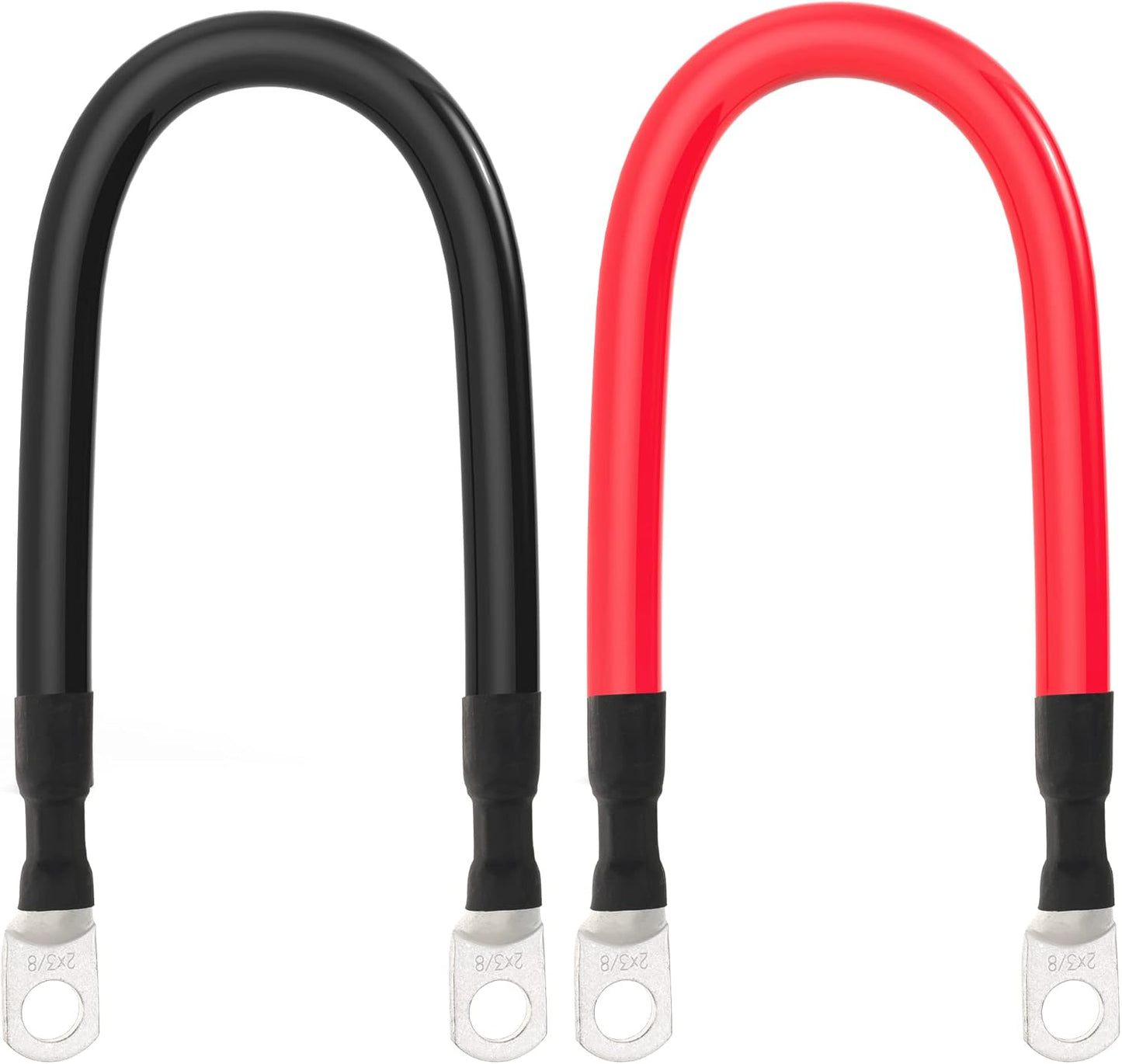 2 AWG Battery Cable 2AWG Gauge Battery Inverter Cables with 3/8 in Lugs Pure Copper Power Inverter Wire Set for Solar Marine Boat RV Car Motorcycle 2pcs (1FT)