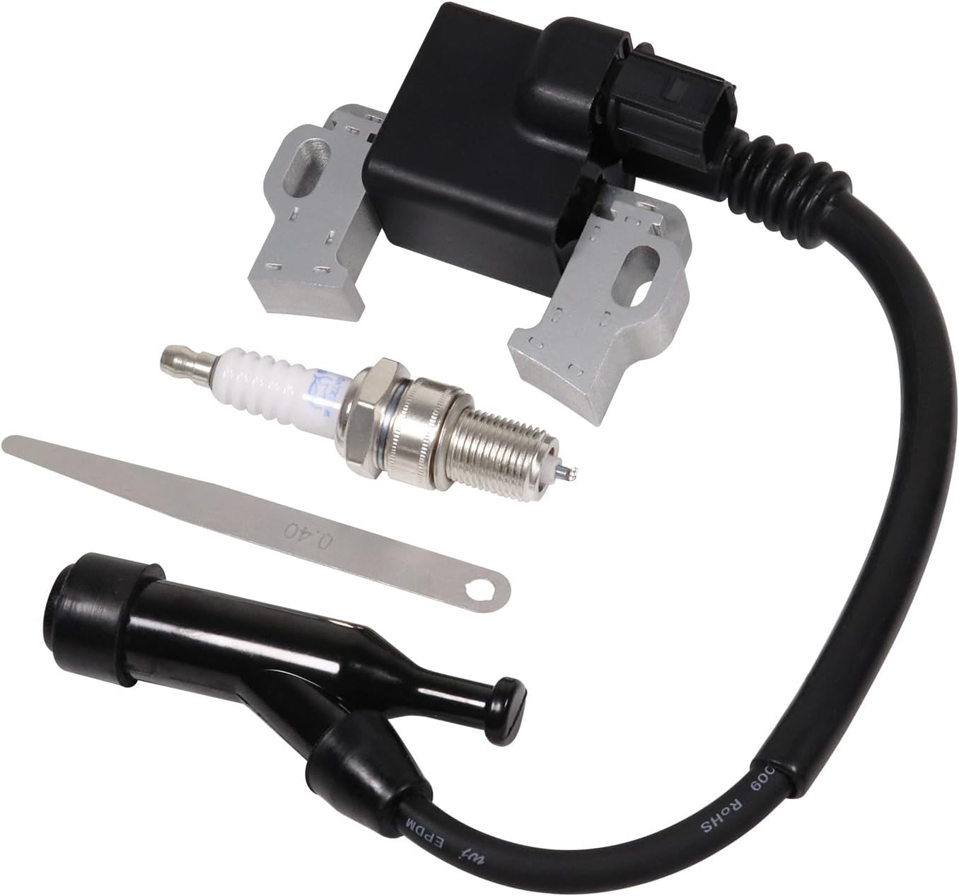 Ignition Coil 30500-Z5T-003 4 pin Connector for Honda GX390 GX340 Replace 30500-Z5R-003 30500Z5T003 Four Prong Connector Coils, with Spark plug and 0.4 Feeler Gauge