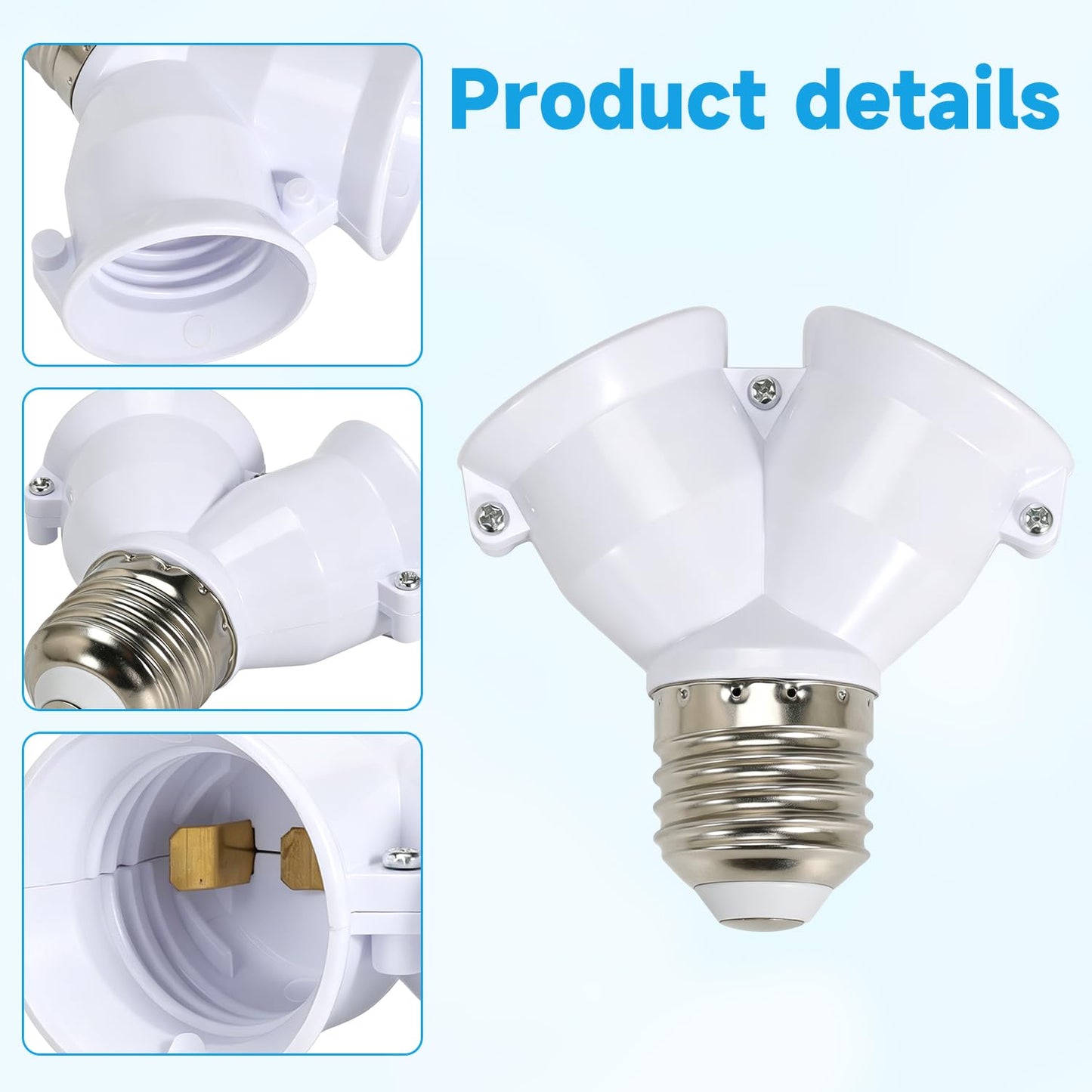 2 in 1 E26 Twin Light Bulb Socket Splitter Adapter, 2 E26 Standard Medium Base Bulbs in 1 Socket,Y-Shape Lamp Holder Converter,Maximum 200W 165℃ Heat Resistant,Ceiling Light Base Lamp,10 Pcs