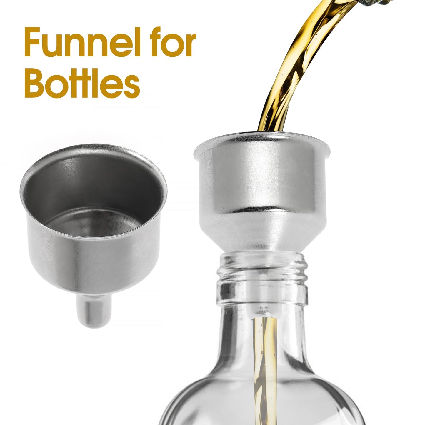 Stainless Steel Funnel for Flask Small Funnels for Drinking Liquor Flask,Oil Bottle,Perfume Bottle,Amber Bottle,Spices Liquids Universal Mini Funnel with 3/8" Spout (6)
