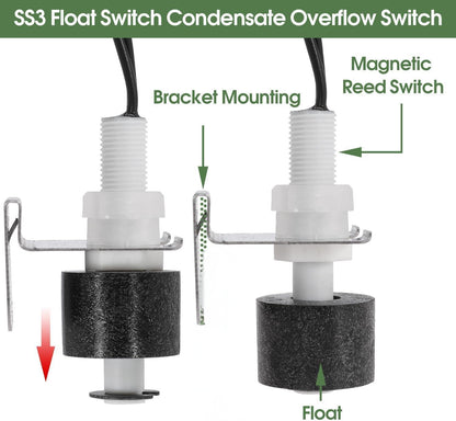10PACK SS3 Float Switch Condensate Overflow Switch for HVAC Drain Pan Condensate