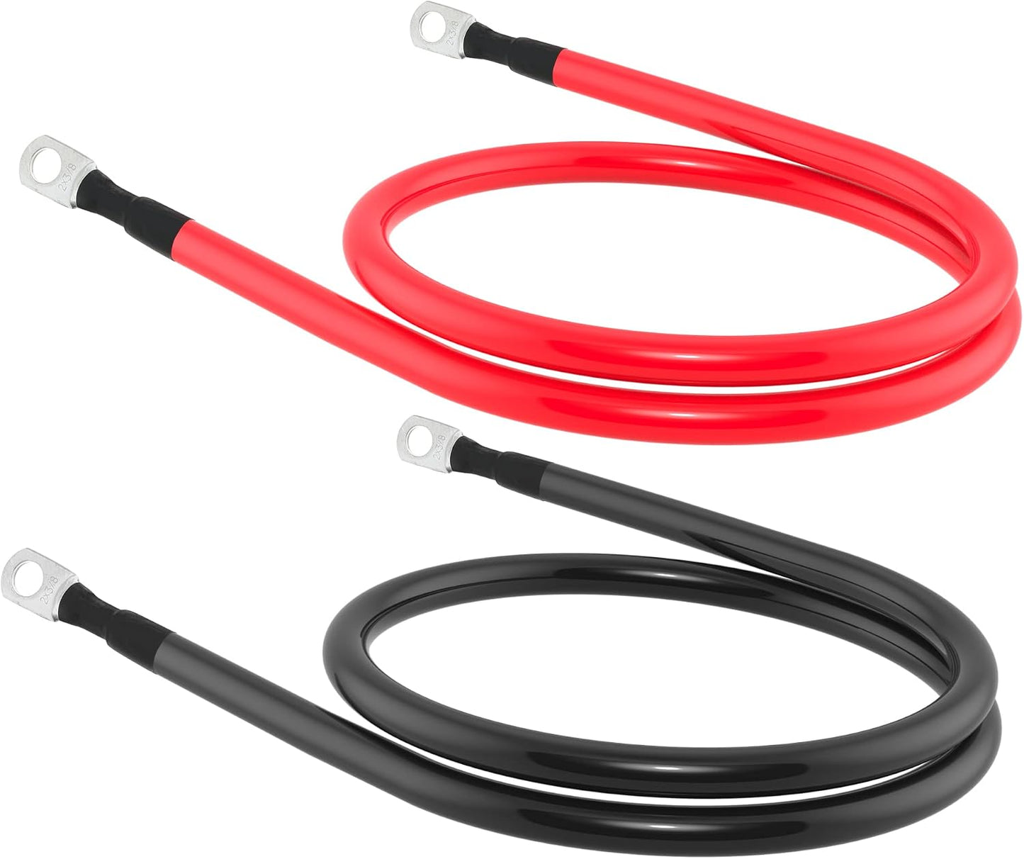 2 AWG Battery Cable 2AWG Gauge Battery Inverter Cables for Automotive Solar Marine Boat RV Car Motorcycle (2 AWG, 3FT, 3/8")