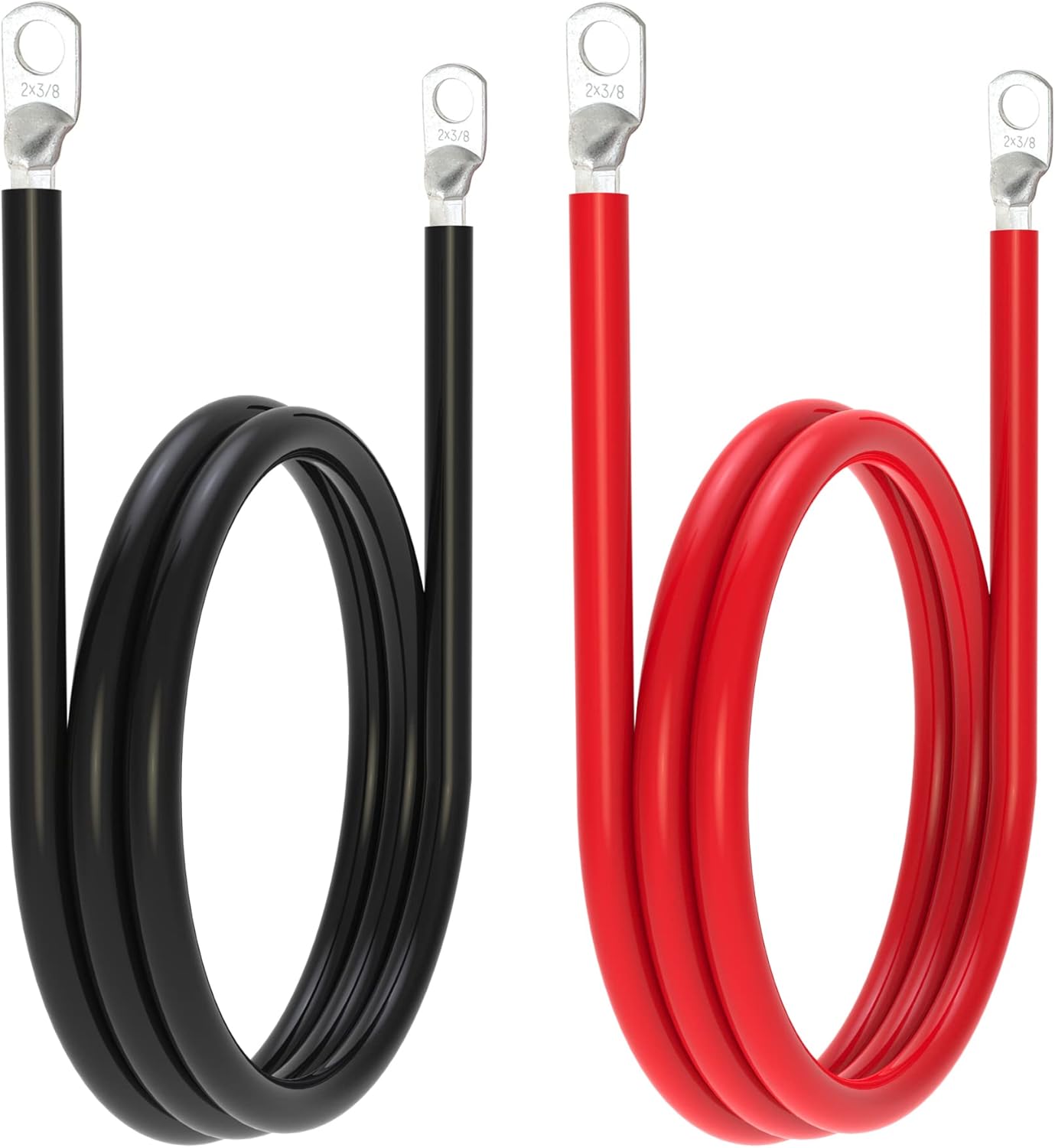 2 AWG Battery Cable 2AWG Gauge Battery Inverter Cables with 3/8 in Lugs Pure Copper Power Inverter Wire Set for Solar Marine Boat RV Car Motorcycle 2pcs (5FT)