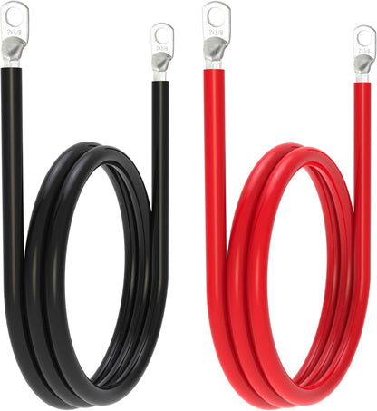 2 AWG Battery Cable 2AWG Gauge Battery Inverter Cables with 3/8 in Lugs Pure Copper Power Inverter Wire Set for Solar Marine Boat RV Car Motorcycle 2pcs (5FT)