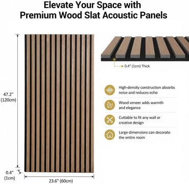1 Pack Large Acoustic Panels for Wall Decor Sound Proof 47.2 x 23.6 x 0.4 Inch Sound Dampening Panels Wood Veneer Sound Absorbing Wall Panel for Bedroom Home Studio Office (Walnut-1)