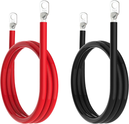 2 AWG Battery Cable 2AWG Gauge Battery Inverter Cables with 3/8 in Lugs Pure Copper Power Inverter Wire Set for Solar Marine Boat RV Car Motorcycle 2pcs (5FT)