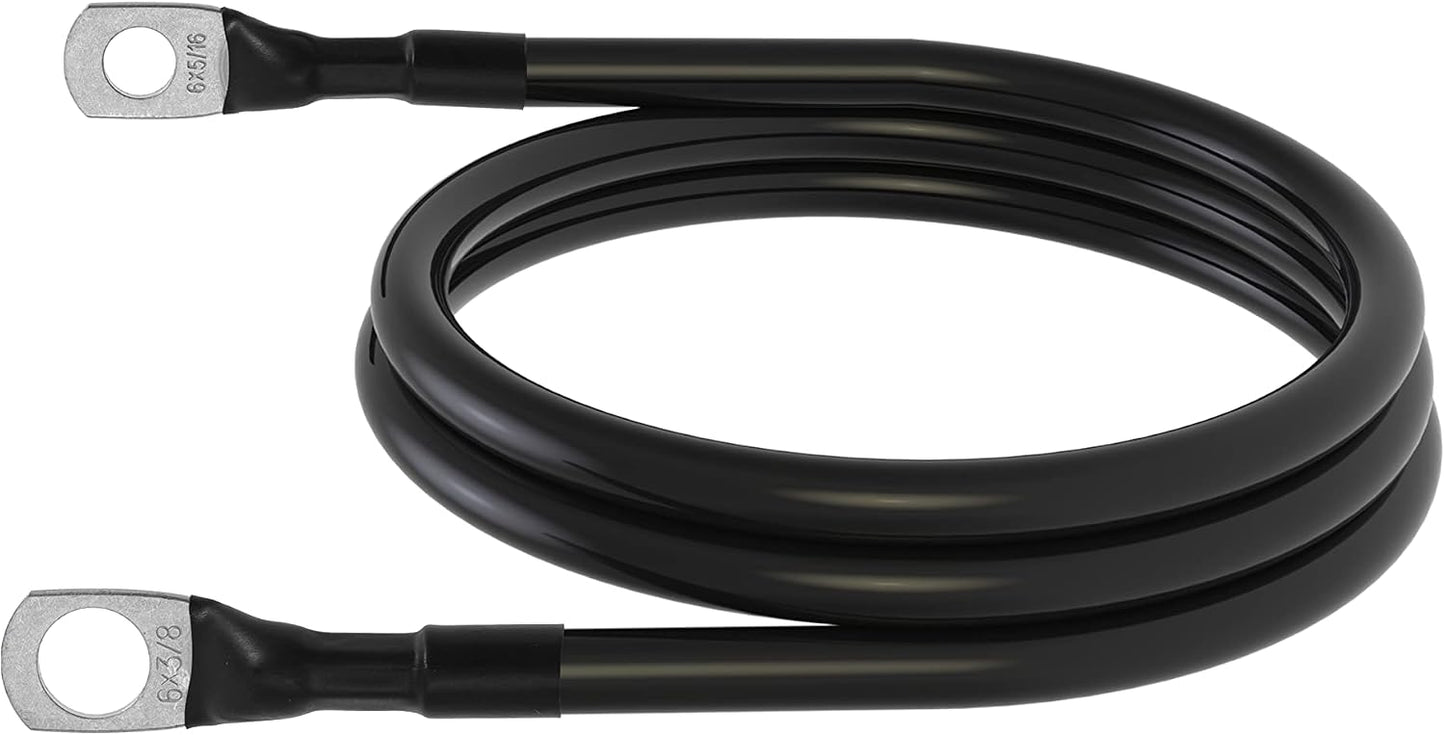 6 AWG Battery Cables 6 Gauge Battery Inverter Cables with 3/8 Inch and 5/16 Inch Lugs Each End for Solar Marine RV Car SUV Truck Tractor Motorcycle 2pcs (3FT, 6 AWG)