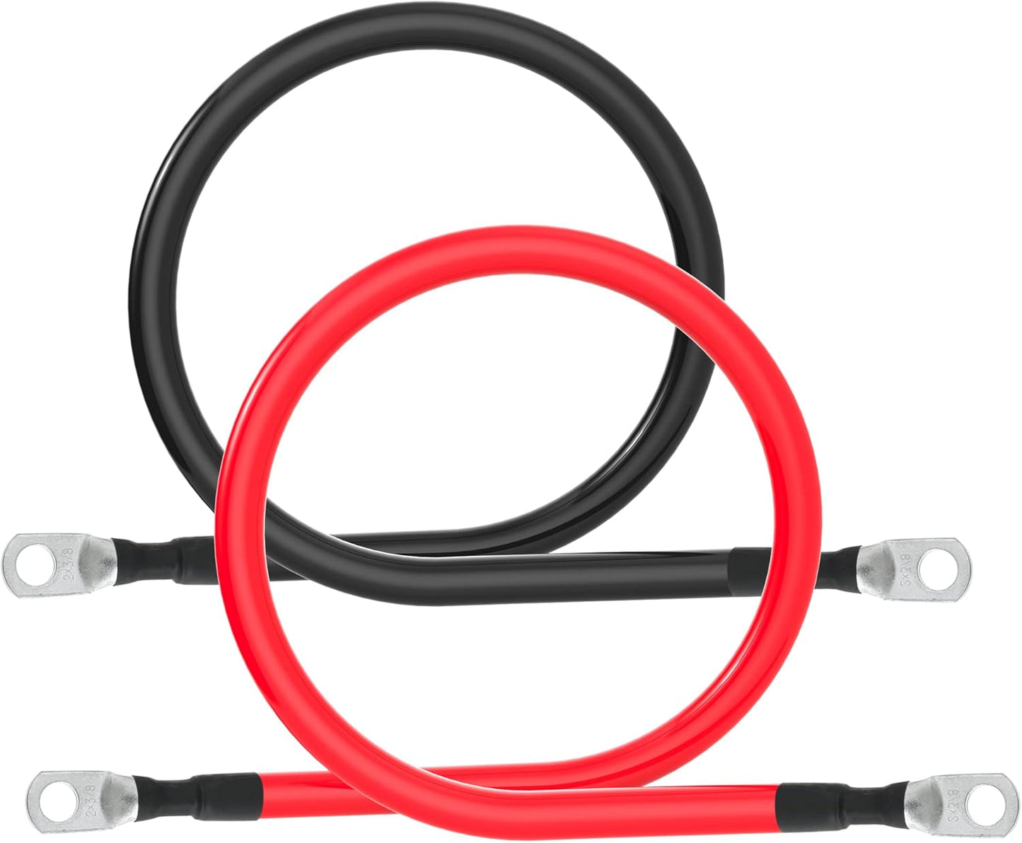 2 AWG Battery Cable 2AWG Gauge Battery Inverter Cables with 3/8 in Lugs Pure Copper Power Inverter Wire Set for Solar Marine Boat RV Car Motorcycle 2pcs (7FT)