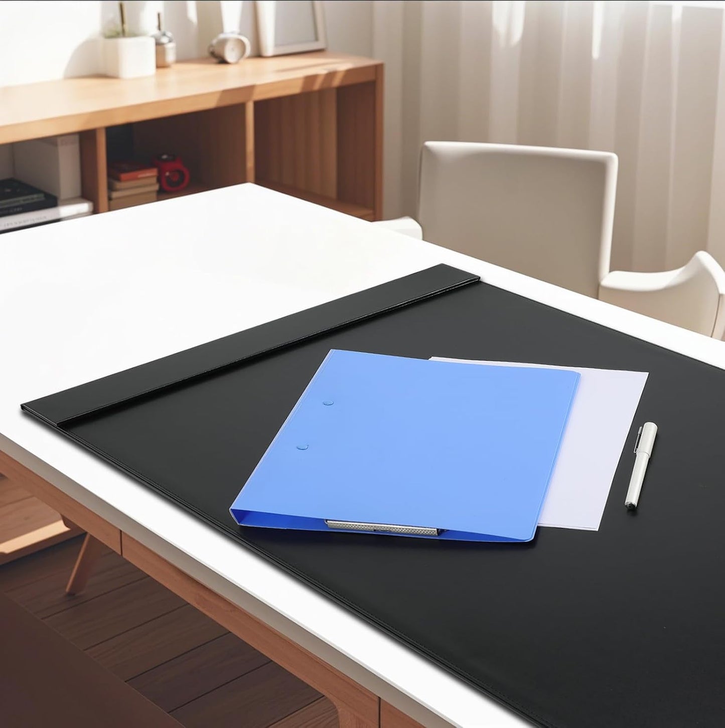 34" x 20" Leather Desk Blotter with Side Rails for Writing Leather Executive Desk Pad Protector Desk Mat for Office Home Workplace Black