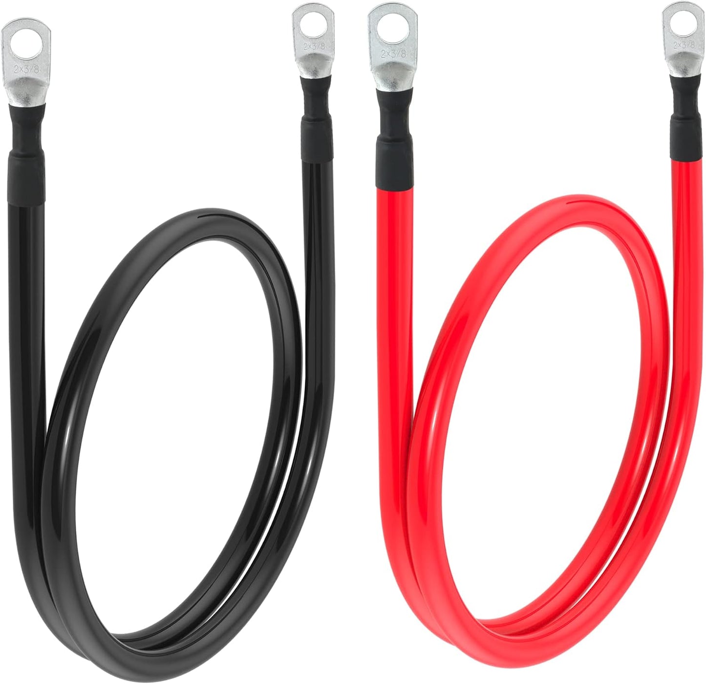 2 AWG Battery Cable 2AWG Gauge Battery Inverter Cables with 3/8 in Lugs Pure Copper Power Inverter Wire Set for Solar Marine Boat RV Car Motorcycle 2pcs (3FT)