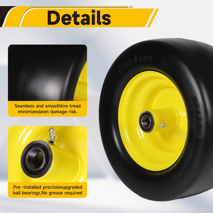 11x6.00-5" Flat Free Tire, Solid Smooth Front Wheel Tire for Bad Boy for Cub Cadet ZT1 for Zero Turn Mower for ZT1 42" 46" 50" 54" Mowers with 3/4" 5/8" 1/2" Precision Bearings (11x6.00-5" Tire-2pc)