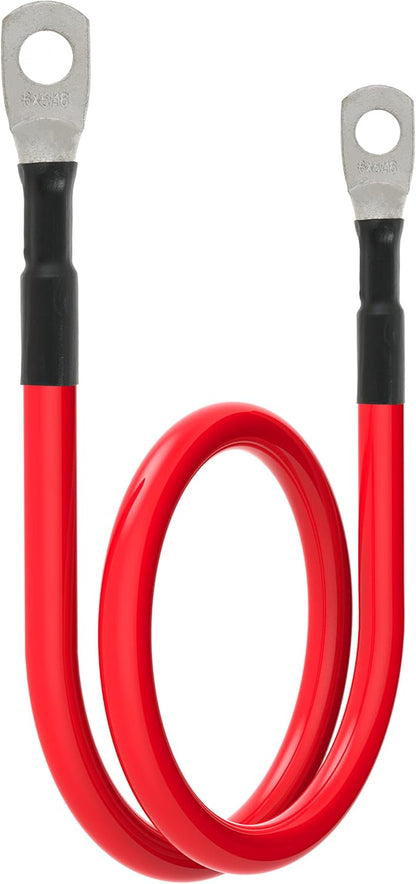 6 AWG Battery Cables 6 Gauge Battery Power Inverter Cable with 5/16 Inch Tinned Copper Lugs Both Ends for Solar Marine Boat RV Car Motorcycle 2 pcs (18 in)