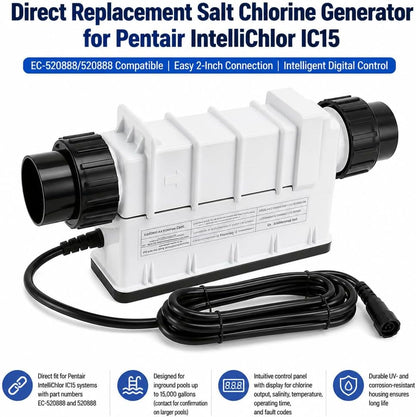 Salt Cell Saltwater Chlorine Generator, Replace EC-520888 520888 for Pentair IntelliChlor IC15 Power Center, Salt Chlorinator System for Inground Pools up to 15000 Gallons