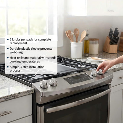WB03X24818 Gas Stove Knobs Replace for GE Stainless Steel Stove Gas Range Compatible with JGB6, JGB7, JGB8, JGBS Series PS11729081 AP5989029 (Silvery-5 Pack)