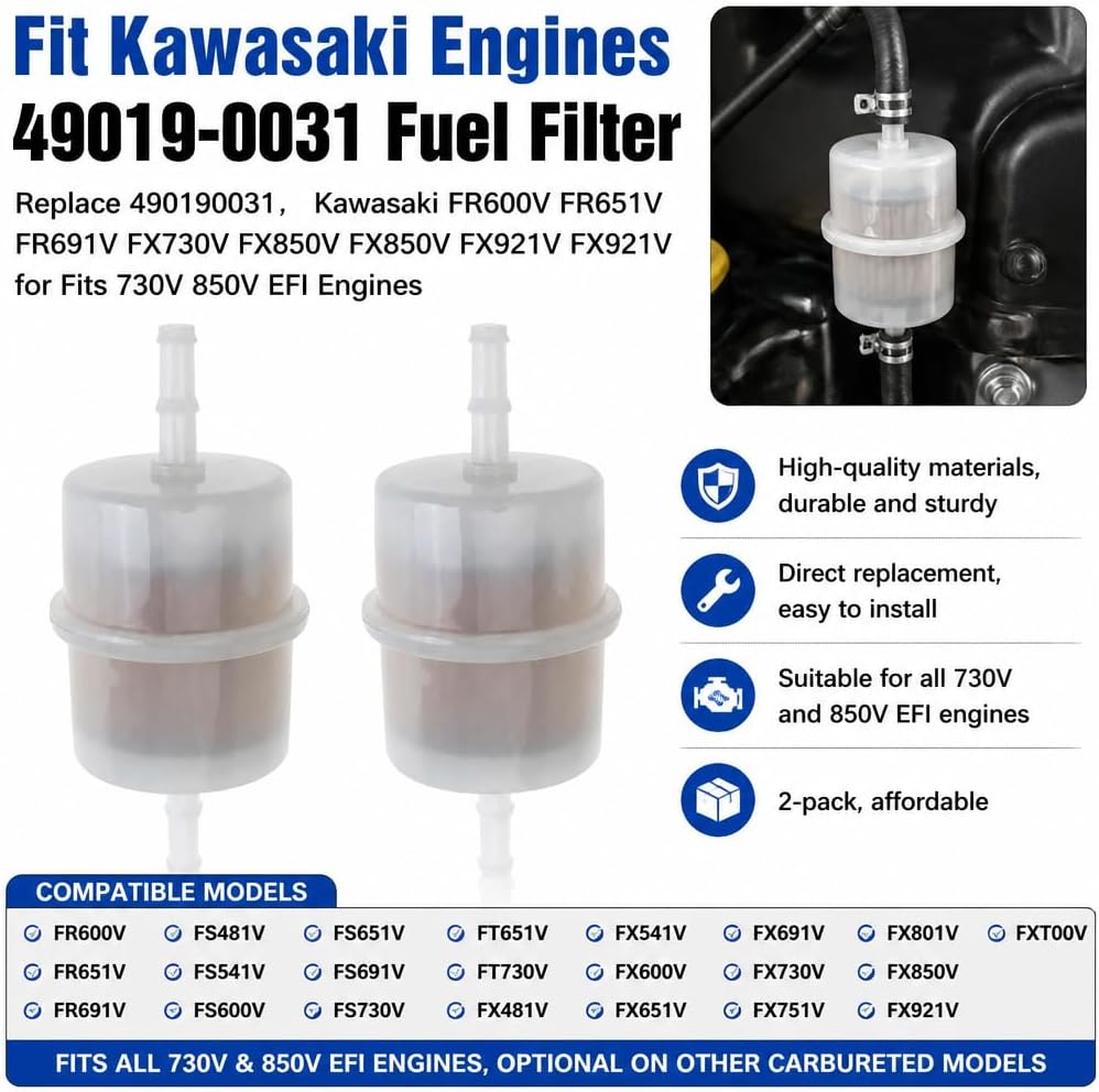 Fuel Filter Replace 49019-0031 490190031 for Kawasaki EFI FR541V FR600V FR651V FR691V FX730V FX850V FX850V FX921V FX921V FXT00V (Pack of 4)