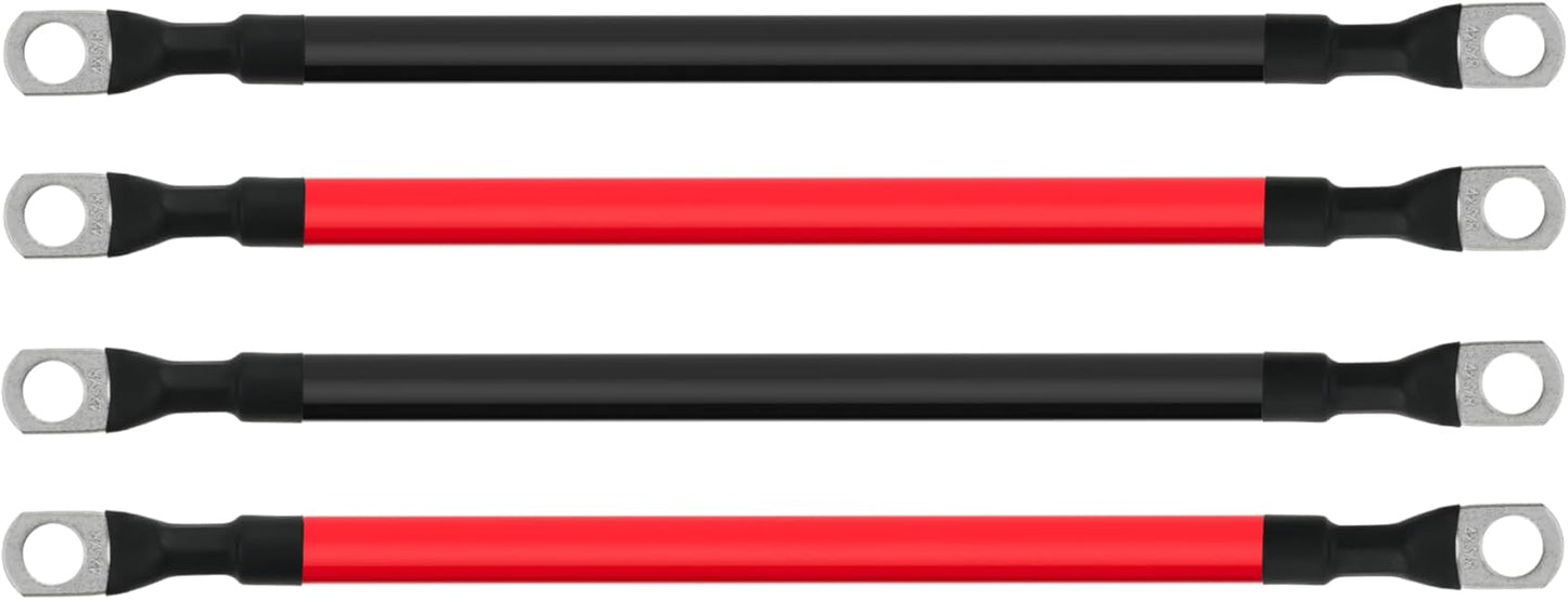3FT 4 AWG Battery Cable 4 Gauge Battery Cables 4AWG 3 FT Battery Inverter Wires Cables with 3/8 inch Lugs for Solar Power Inverters, RVs, Campers, Travel Trailers, Cars, 2 Pairs