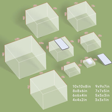 8 Buffet Risers Acrylic Cube Display Stands Box Risers with Hollow Bottoms Dessert Table Display Set Food Nesting Risers for Buffet Table, Cupcake Candy Food, Parties, Brunch, Weddings (Transparent, 8pcs-3''4''5''6''7''8'' 9'' 10'')