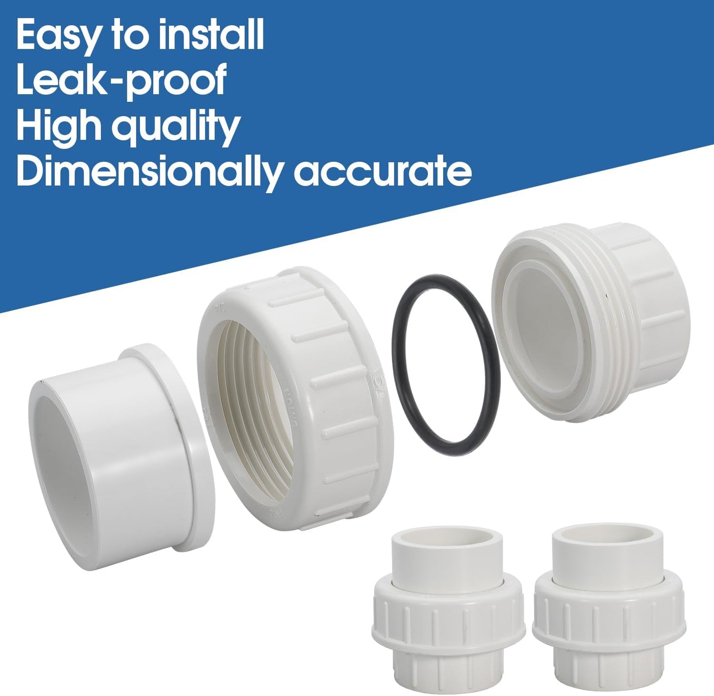 1" PVC Union Coupling Pipe Fitting PVC Adapter Schedule 40, EPDM O-Ring, 1 inch Slip Coupling Fitting (Socket x Socket), 6 Pack, White