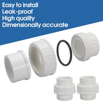 1" PVC Union Coupling Pipe Fitting PVC Adapter Schedule 40, EPDM O-Ring, 1 inch Slip Coupling Fitting (Socket x Socket), 6 Pack, White