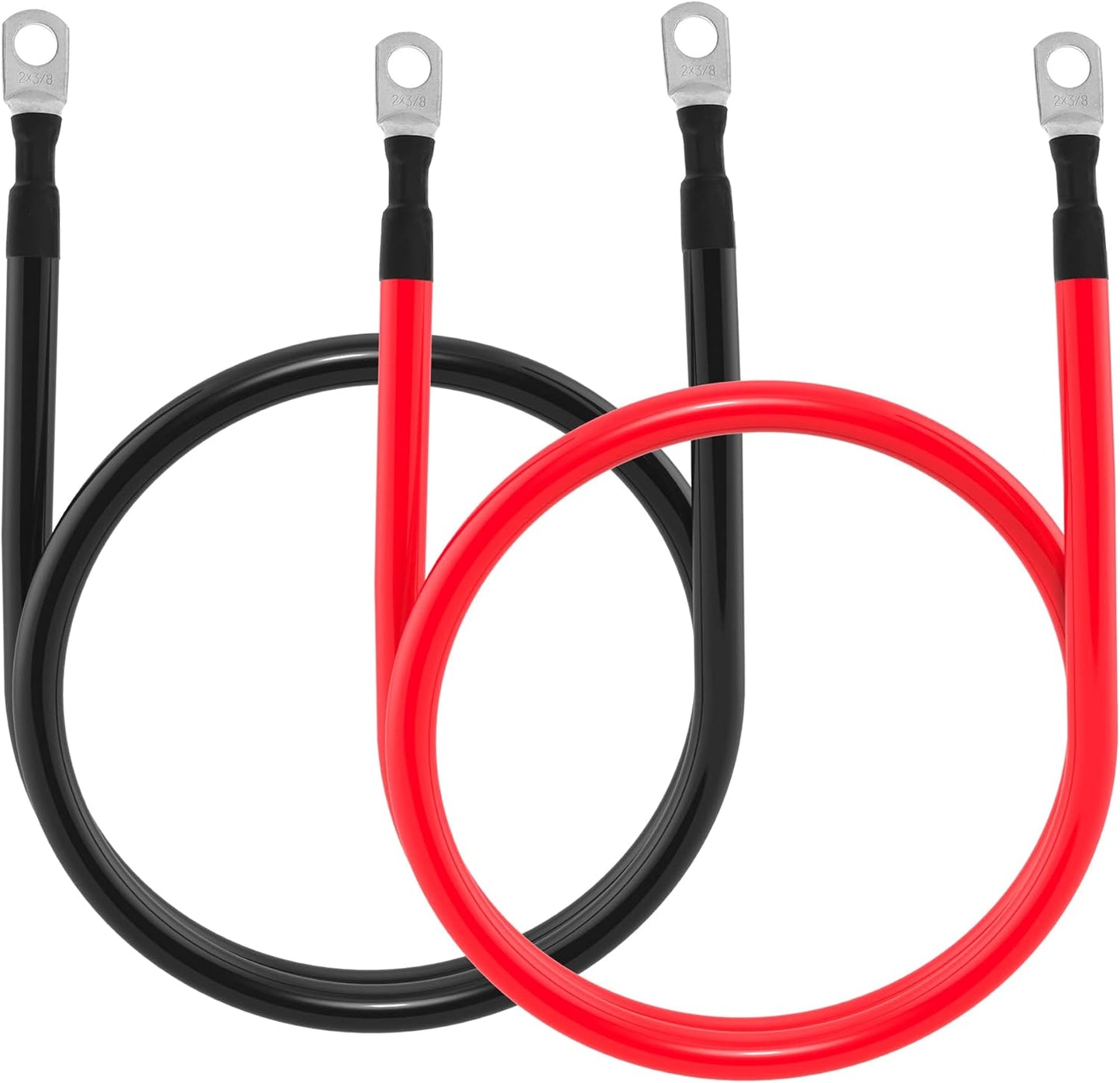 2 AWG Battery Cable 2AWG Gauge Battery Inverter Cables with 3/8 in Lugs Pure Copper Power Inverter Wire Set for Solar Marine Boat RV Car Motorcycle 2pcs (3FT)