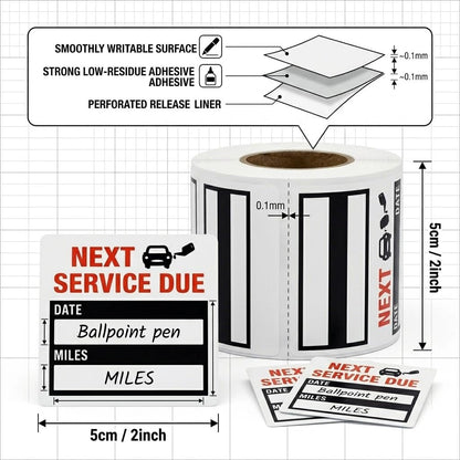 Oil Change Service Reminder Stickers - 300 Pcs 2x2 Black, Next Service Due Roll, Removable Vinyl Peel & Write, No Residue Car Sticker (8)