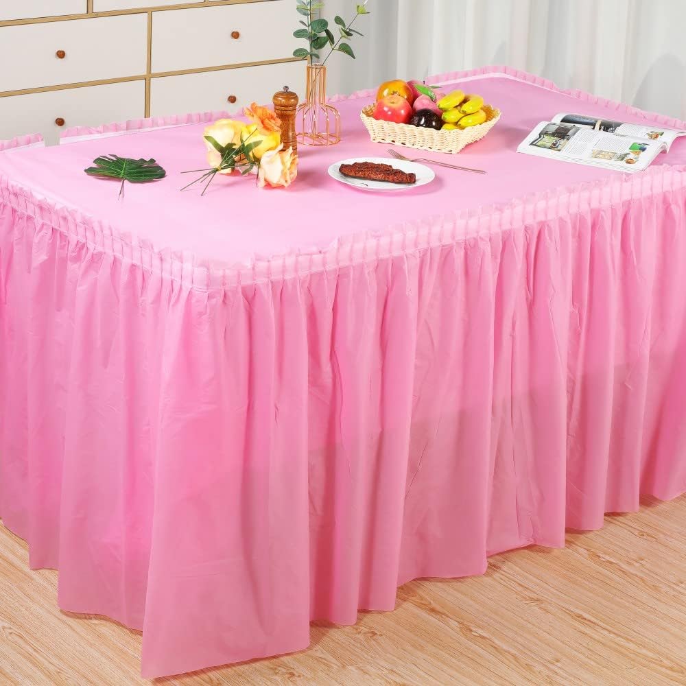 10-Parks Tulle Table Skirt-5 Pack Pink Table Cloths for Parties Table Skirts for Rectangle Tables 54" x 108" Pink Tablecloths for Party Birthday Baby Shower