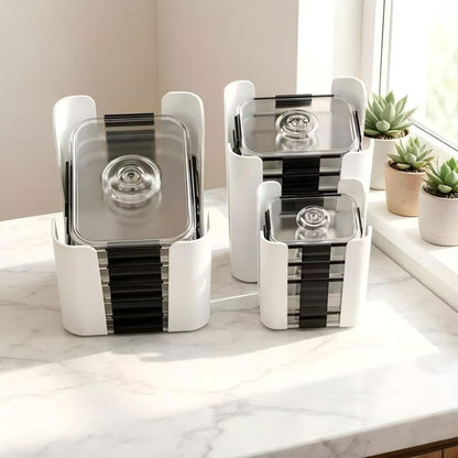 frtzal Food Container Lid Organizer,3-Pack – Compatible with Rubbermaid Brilliance Snap-On Lids, Stackable Lid Holder Rack, Kitchen Storage Holder 4.7 Cup,3.2 Cup,1.3 Cup. 0.5 Cup Container (white)