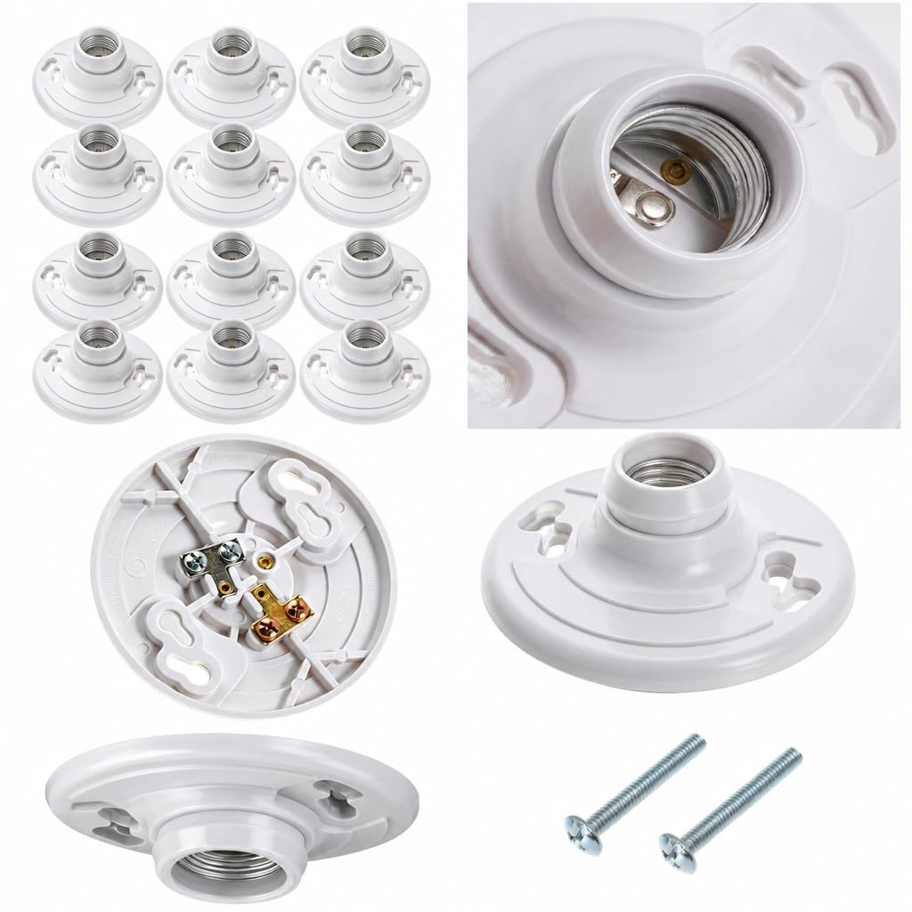 10 Pack for E26 for E27 Light Base Socket Keyless Lamp Base Holder White Ceiling Bulb Socket 660W Outlet Box Mount for Incandescent for LED for Fluorescent Bulbs Indoor Outdoor Use