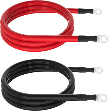 4 AWG Battery Cable 4AWG Gauge Pure Copper Battery Inverter Cables with 3/8 in Lugs Both Ends Power Inverter Wire Set for Automotive Solar Marine Boat RV Car Motorcycle Red and Black (5FT)