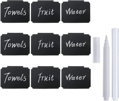 10 Plastic Basket Bin Label Clip on Removable Kitchen Pantry Label Clip with White Chalk Markers for Storage Bin Box Hanging Bin Clip Label (10)