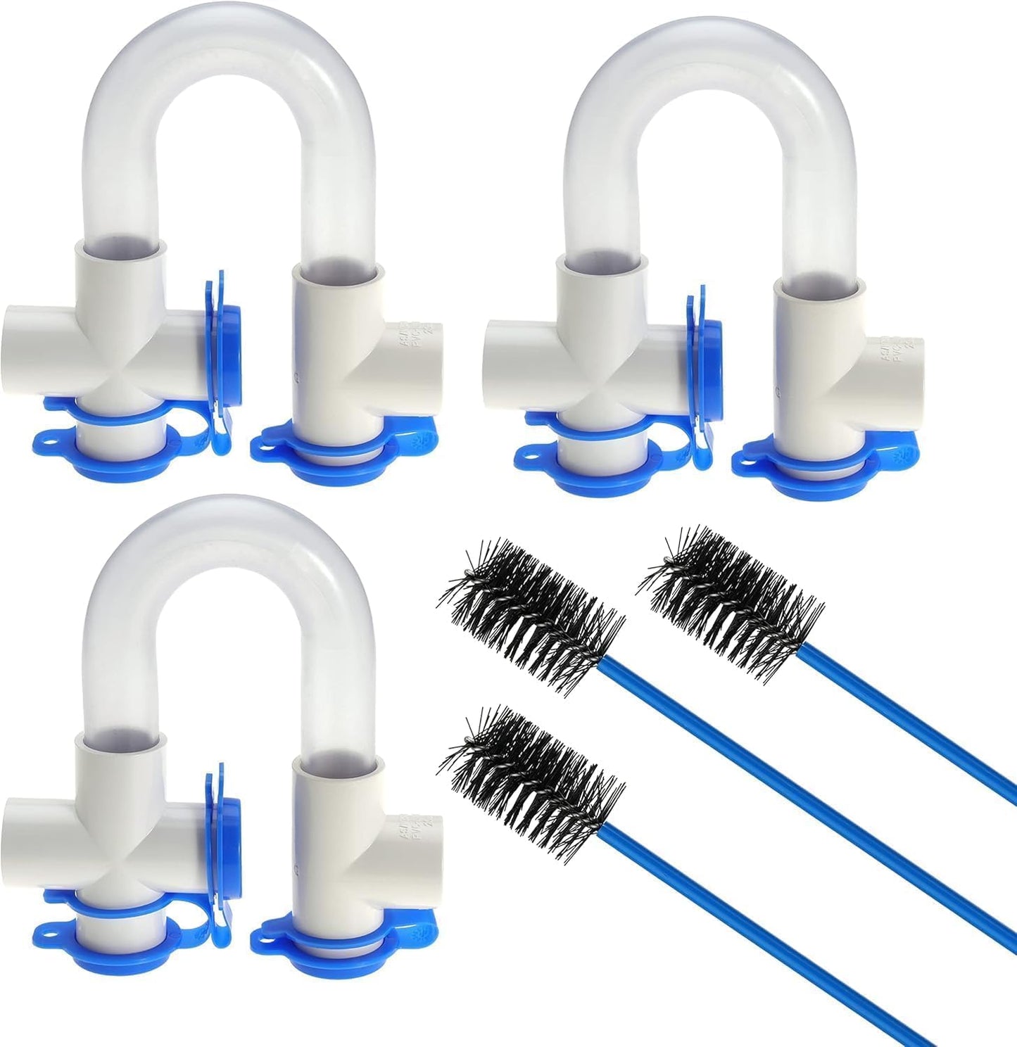 3/4" Standard Condensate Trap with 17" Cleaning Brush PVC Transparent U Trap for HVAC Systems, Air Conditioner, Effectively Drains Condensate(2PCS)
