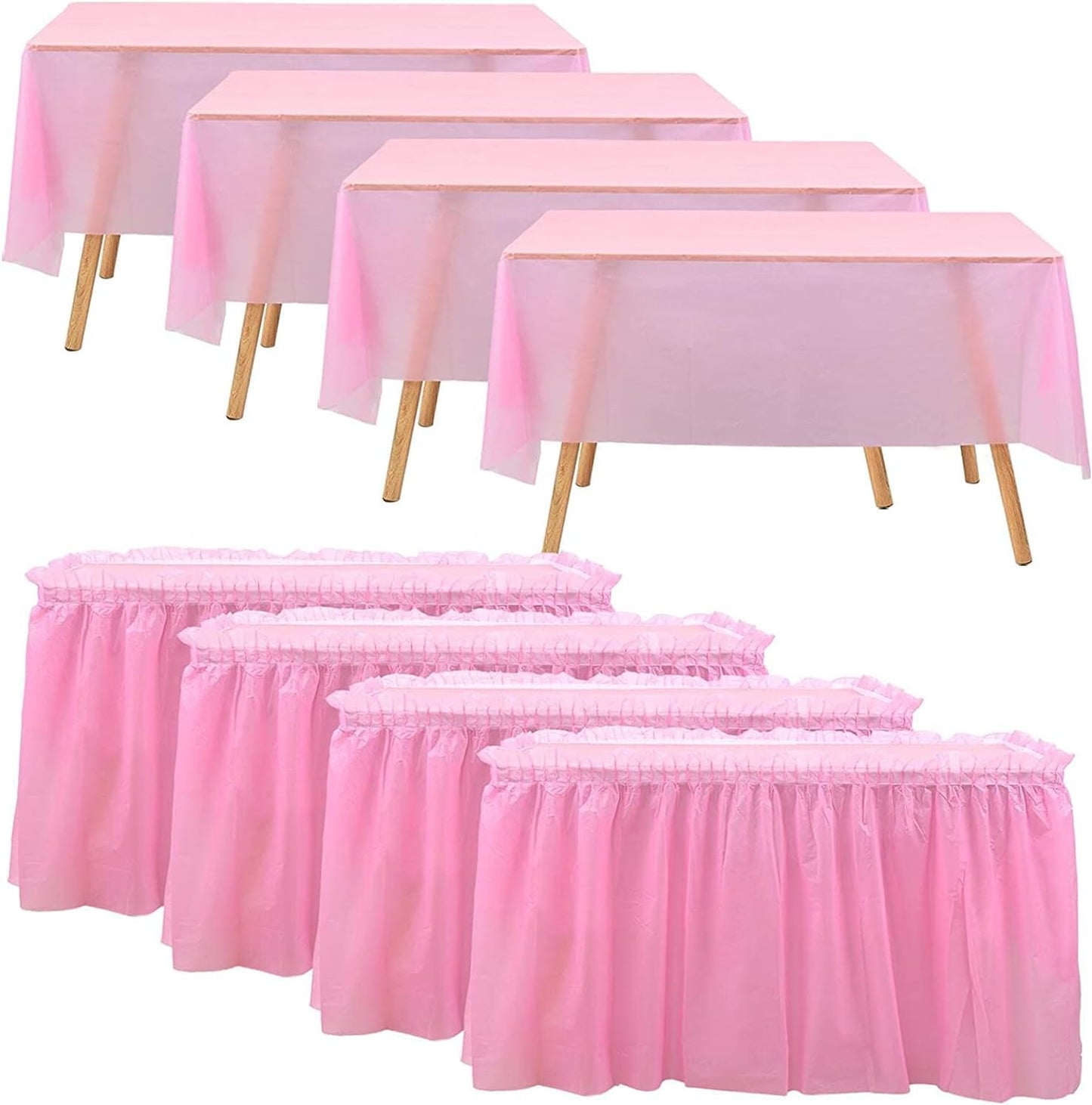 Frtzal 5 Pack Plastic Table Skirts & Cloths - Rectangle Tables, 54" x 108", Blue, Party, Birthday, Baby Shower