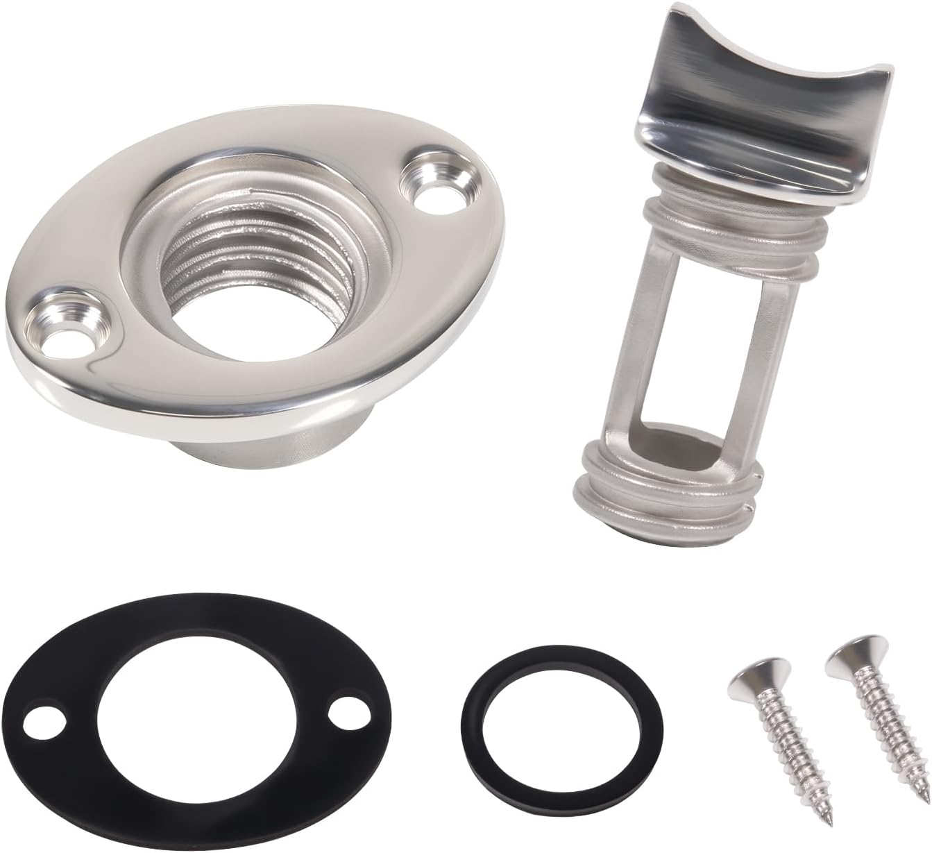 Stainless Steel Boat Drain Plug Oval Garboard Transom Marine Plugs Fit for 1" Hole,Thread for 3/4", with Screws and Waterproof O-Ring