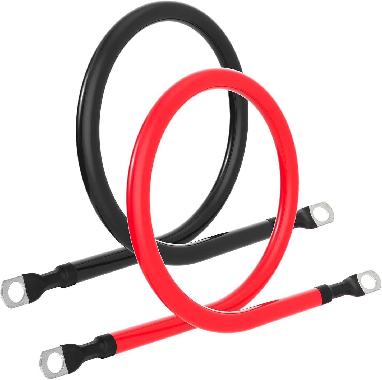 4 AWG Battery Cable 4AWG Gauge Pure Copper Battery Inverter Cables with 3/8 in Lugs Both Ends Power Inverter Wire Set for Automotive Solar Marine Boat RV Car Motorcycle Red and Black (2FT)