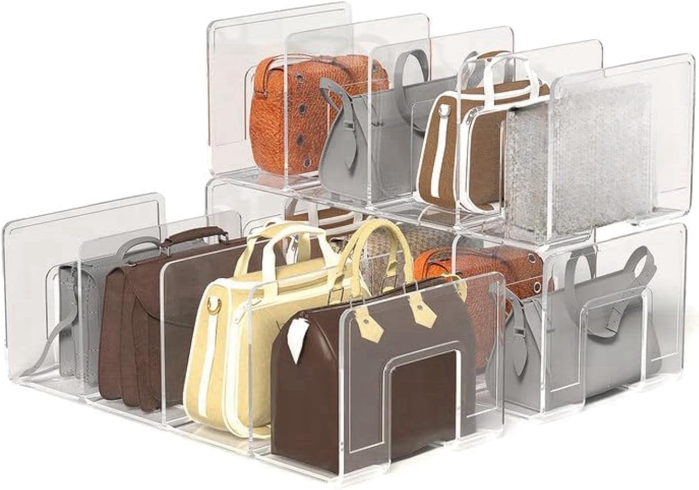 frtzal Purse Closet Organizer,Purse Organizer for Closet,Handbag Organizer,Desk File Sorter Purse, 4 Clear Handbag Storage Shelf - Plastic Clutch Dividers, transparent