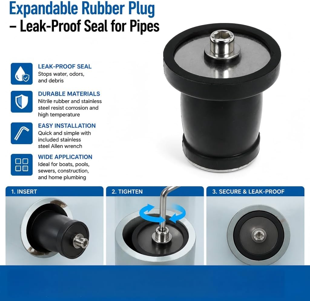 2 Pack Expandable Rubber Plug Mechanical Seal Scupper Plugs Boat Plug Winterizing Expansion Plugs Leak Proof Drain Plugs for Boats Pools Bathroom Pipe Sewers (3.35"-4.13"（85mm-105mm）)