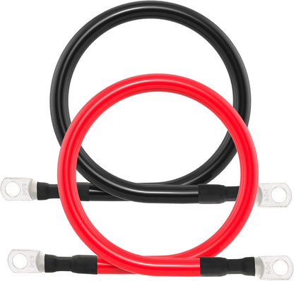 2 AWG Battery Cable 2AWG Gauge Battery Inverter Cables with 3/8 in Lugs Pure Copper Power Inverter Wire Set for Solar Marine Boat RV Car Motorcycle 2pcs (2FT)